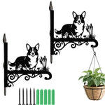 Corgi metal hanging basket bracket mounted on outdoor wall for plant decoration