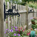 Corgi metal hanging basket bracket mounted on outdoor wall for plant decoration