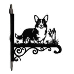 Corgi metal hanging basket bracket mounted on outdoor wall for plant decoration