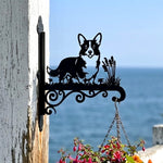 Corgi metal hanging basket bracket mounted on outdoor wall for plant decoration