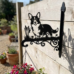 Corgi metal hanging basket bracket mounted on outdoor wall for plant decoration