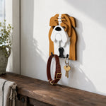 Wooden English Bulldog dog wall hook key and leash holder for home entryway organizer