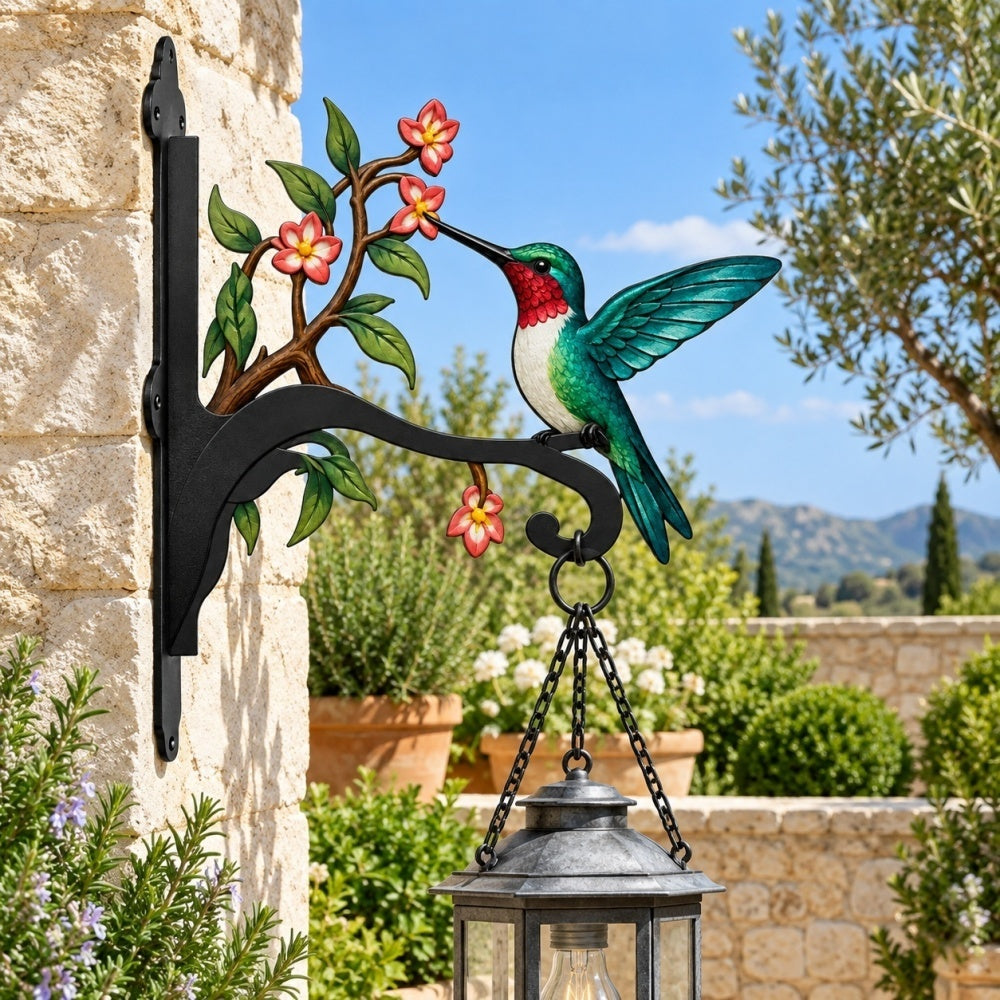 Hanging Basket Bracket – Hummingbird with Honeysuckle