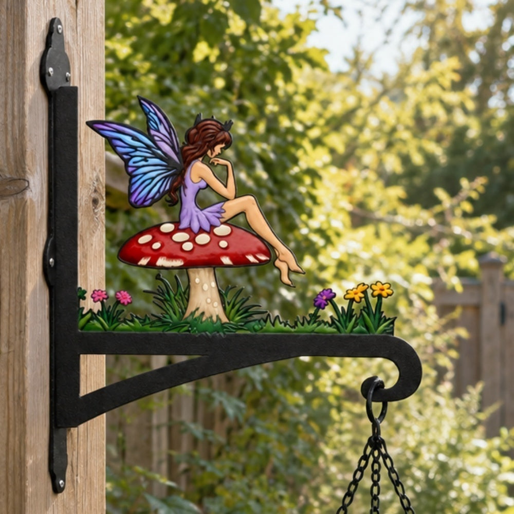Hanging Basket Bracket – Garden Fairy Sitting on Mushroom