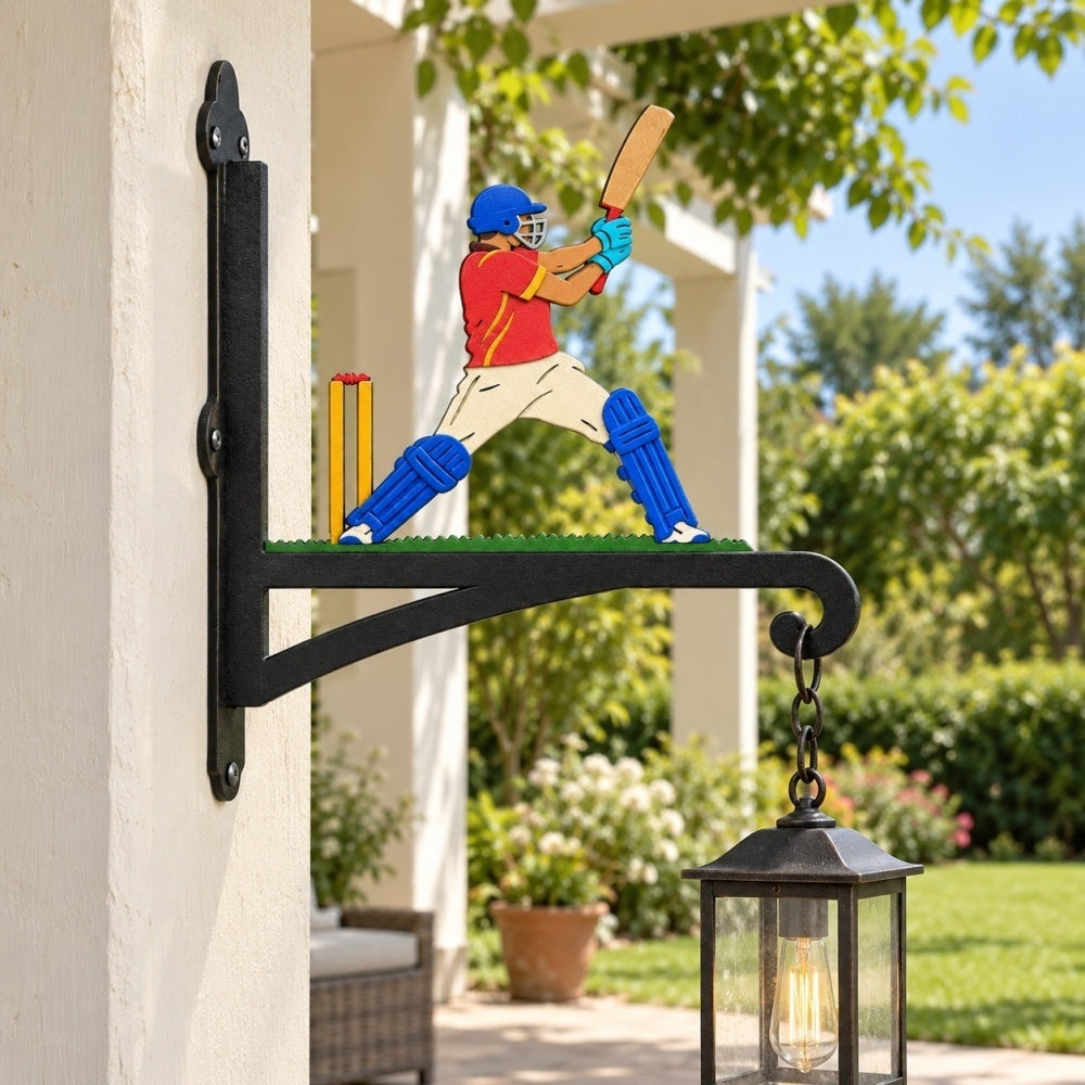 Hanging Basket Bracket – Cricket Batsman Swinging and Wickets