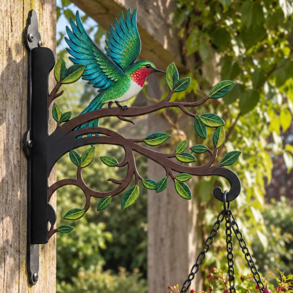 Hanging Basket Bracket – Hummingbird Flying on Branch