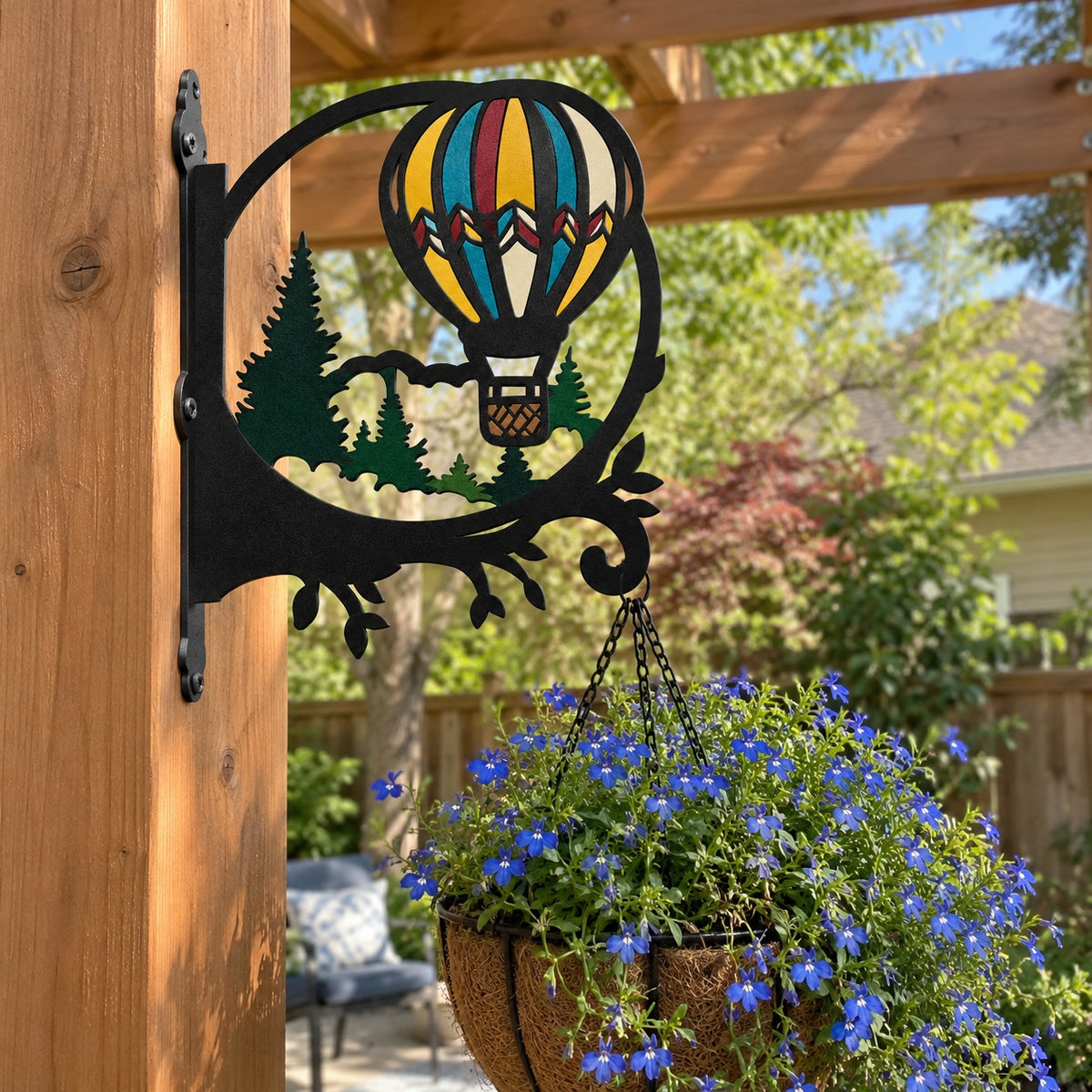 Hanging Basket Bracket – Hot Air Balloon over Pine Forest