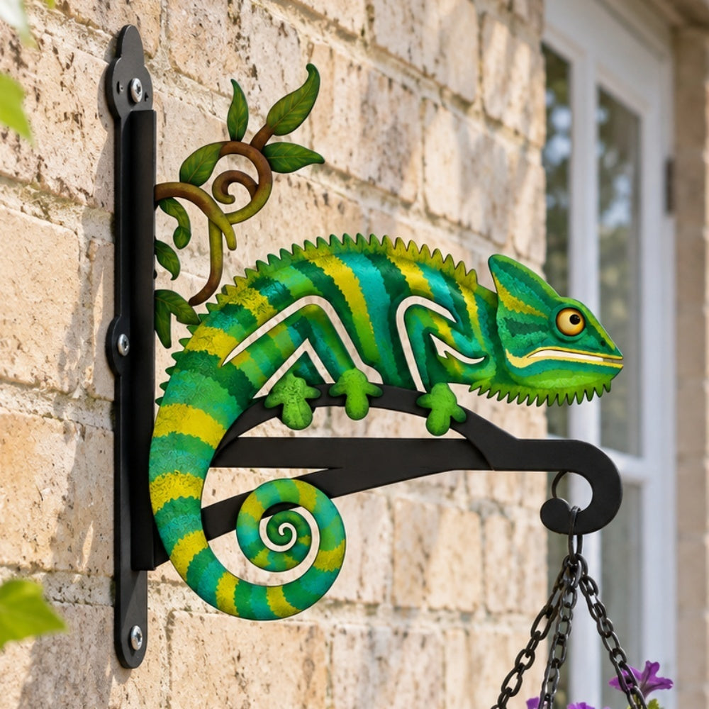 Hanging Basket Bracket – Chameleon Lizard on Vine