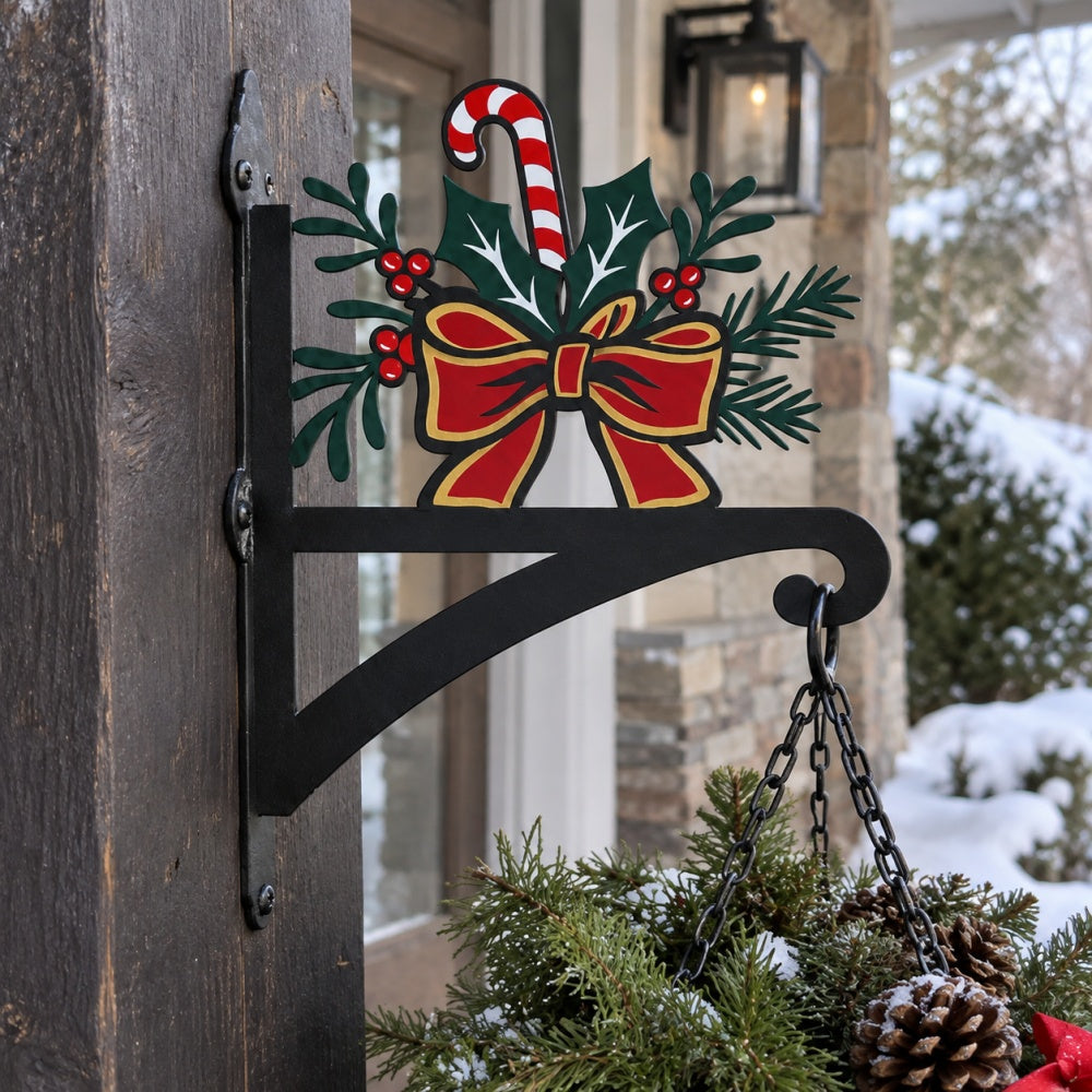 Hanging Basket Bracket – Candy Cane and Holly
