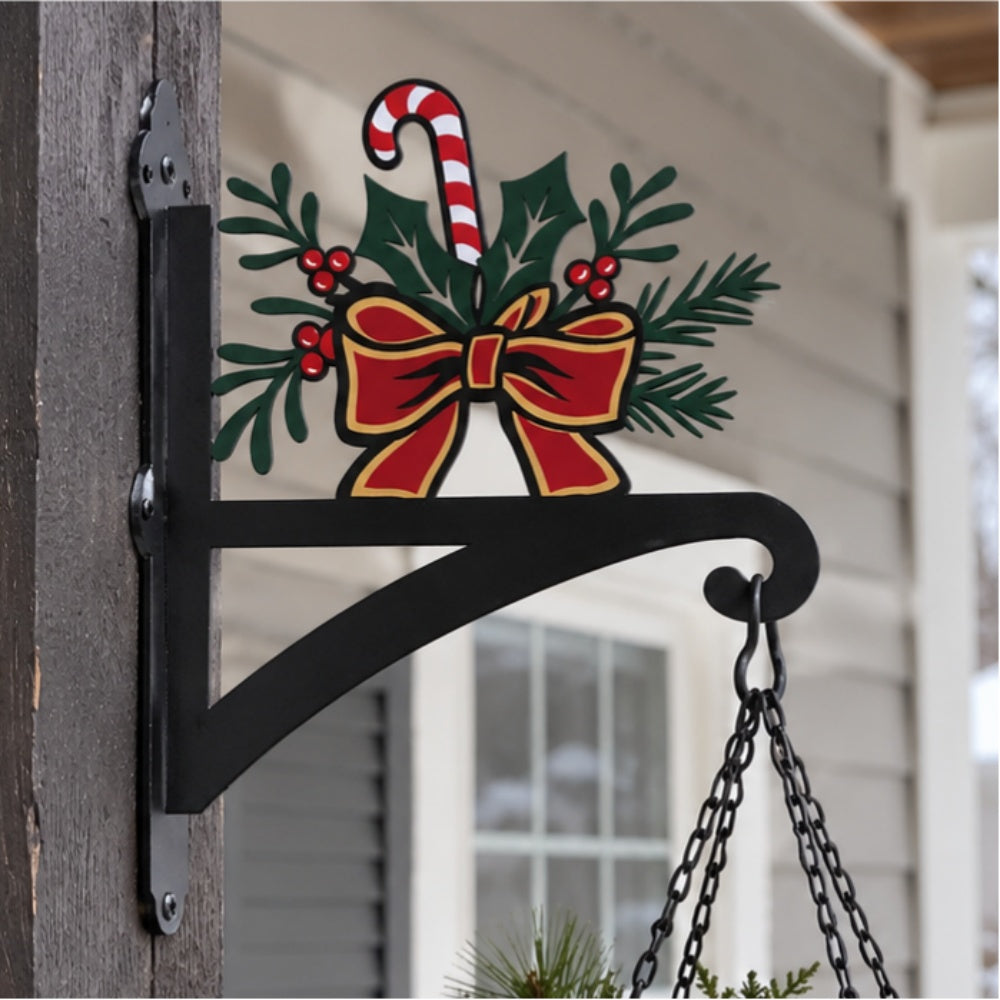 Hanging Basket Bracket – Candy Cane and Holly