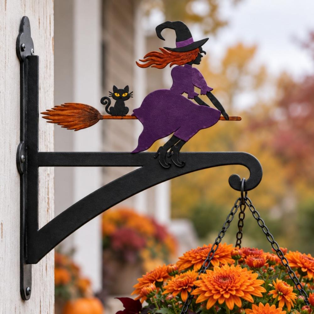 Hanging Basket Bracket – Flying Witch and Cat
