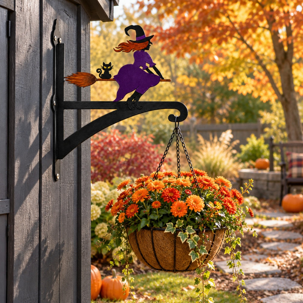 Hanging Basket Bracket – Flying Witch and Cat