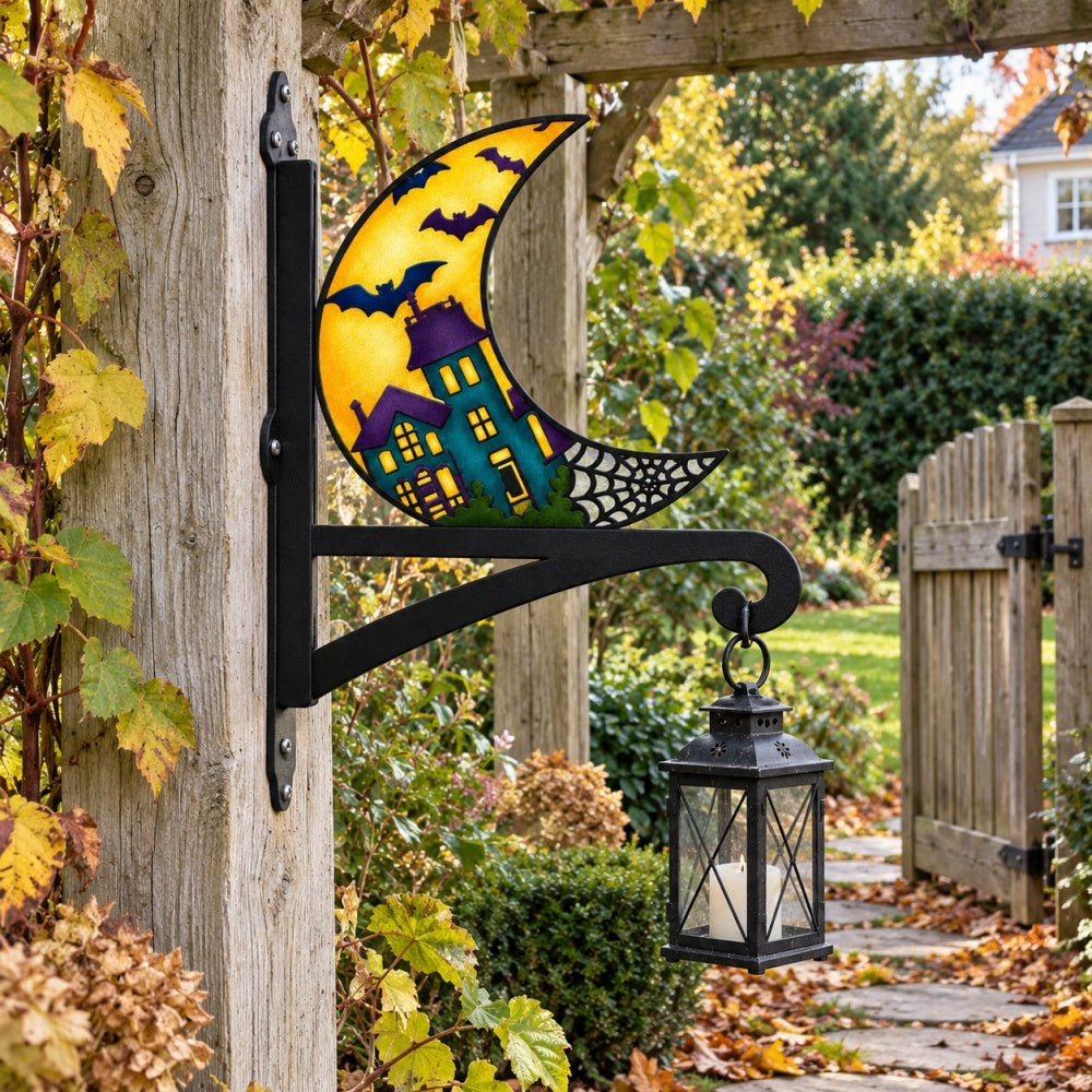 Hanging Basket Bracket – Haunted House and Crescent Moon