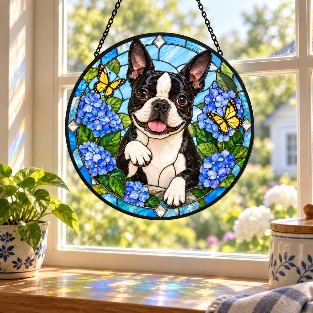 Stained Glass Suncatcher – Boston Terrier