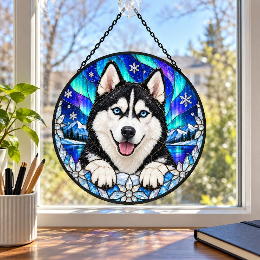 Stained Glass Suncatcher – Siberian Husky