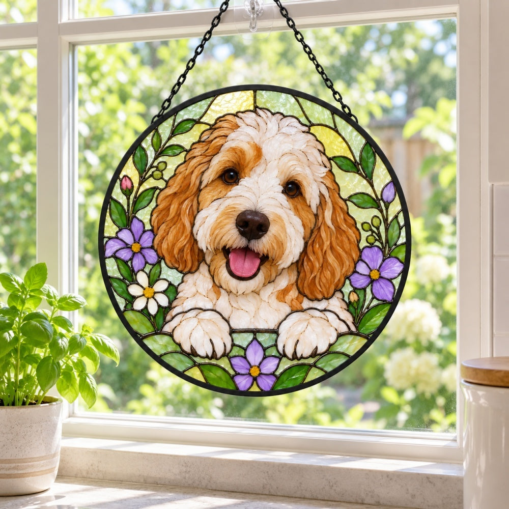Stained Glass Suncatcher – Goldendoodle
