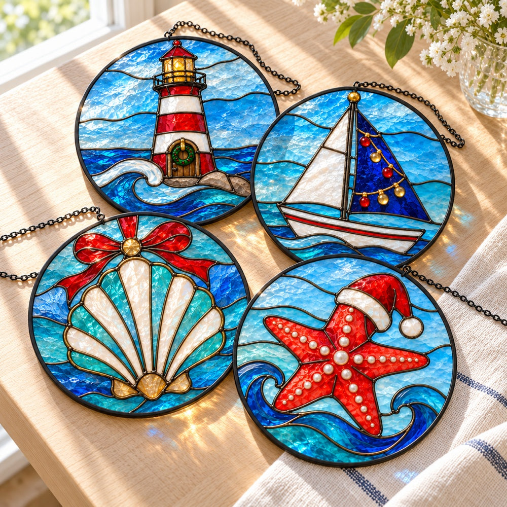 Stained Glass Suncatcher Set of 4 - Christmas by the Sea