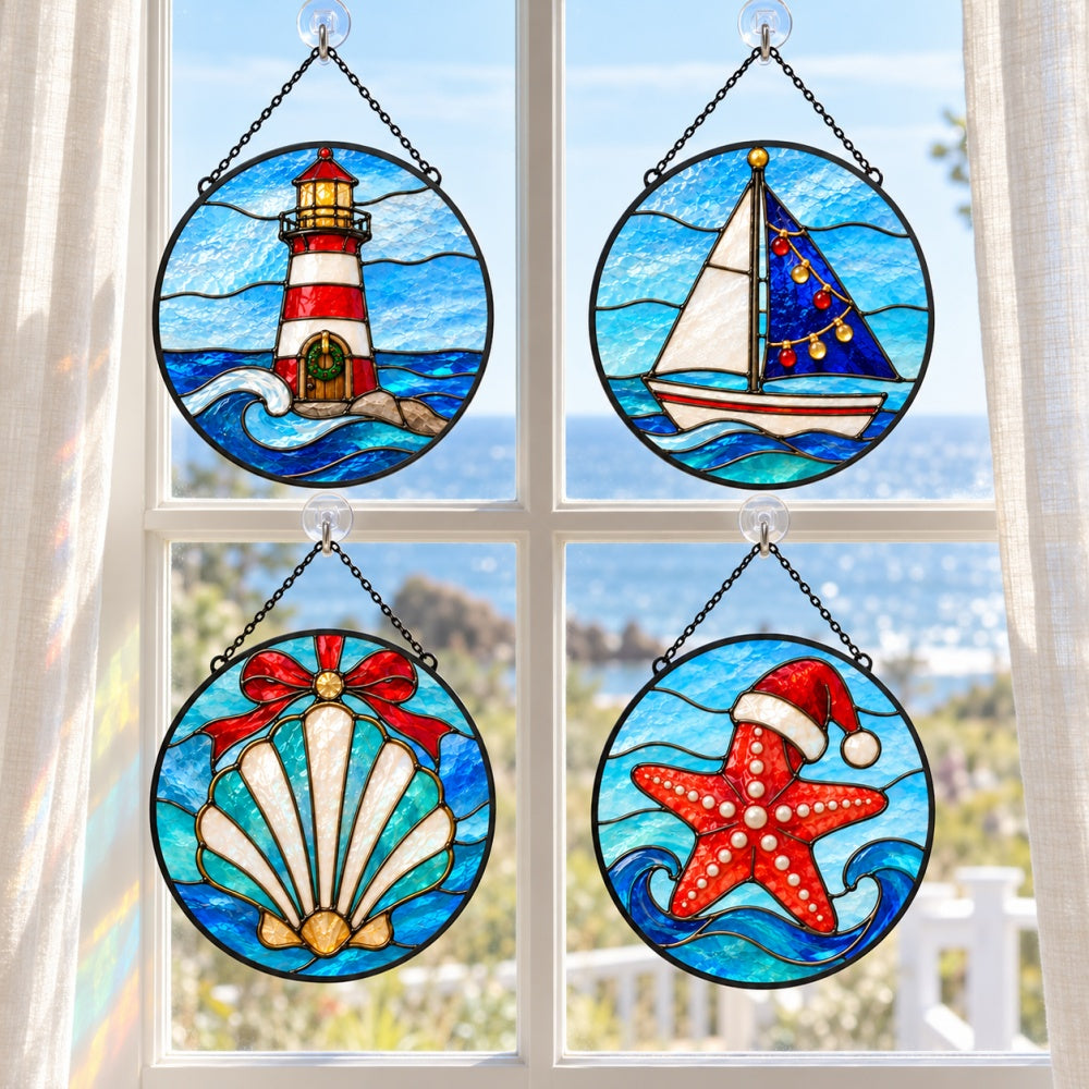 Stained Glass Suncatcher Set of 4 - Christmas by the Sea