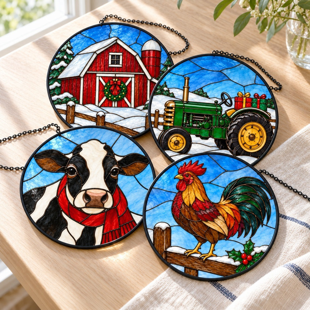 Stained Glass Suncatcher Set of 4 - Christmas on the Farm