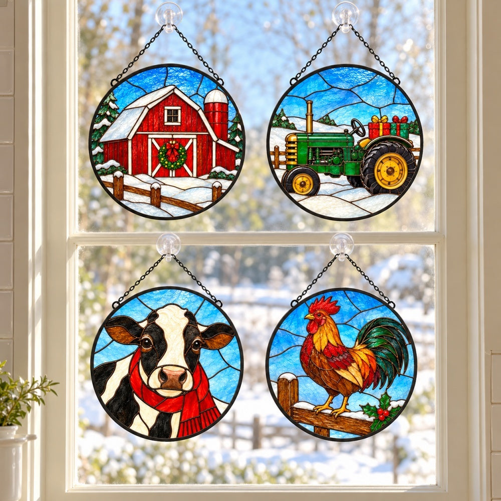 Stained Glass Suncatcher Set of 4 - Christmas on the Farm