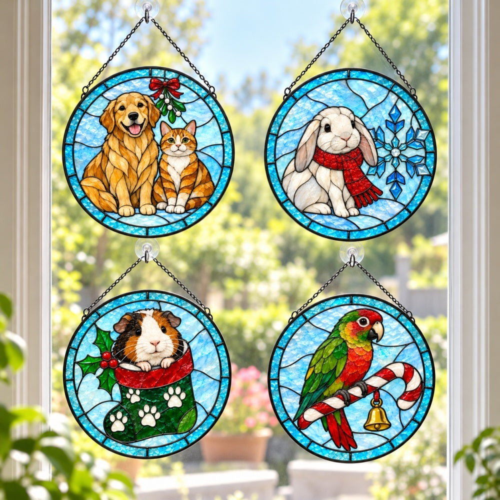 Stained Glass Suncatcher Set of 4 - Christmas Pets