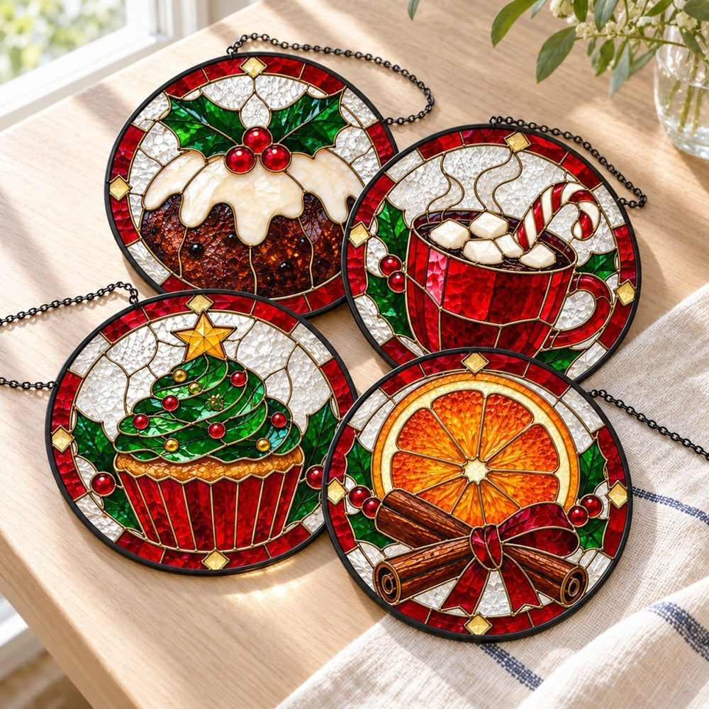 Stained Glass Suncatcher Set of 4 - Cozy Christmas Treats