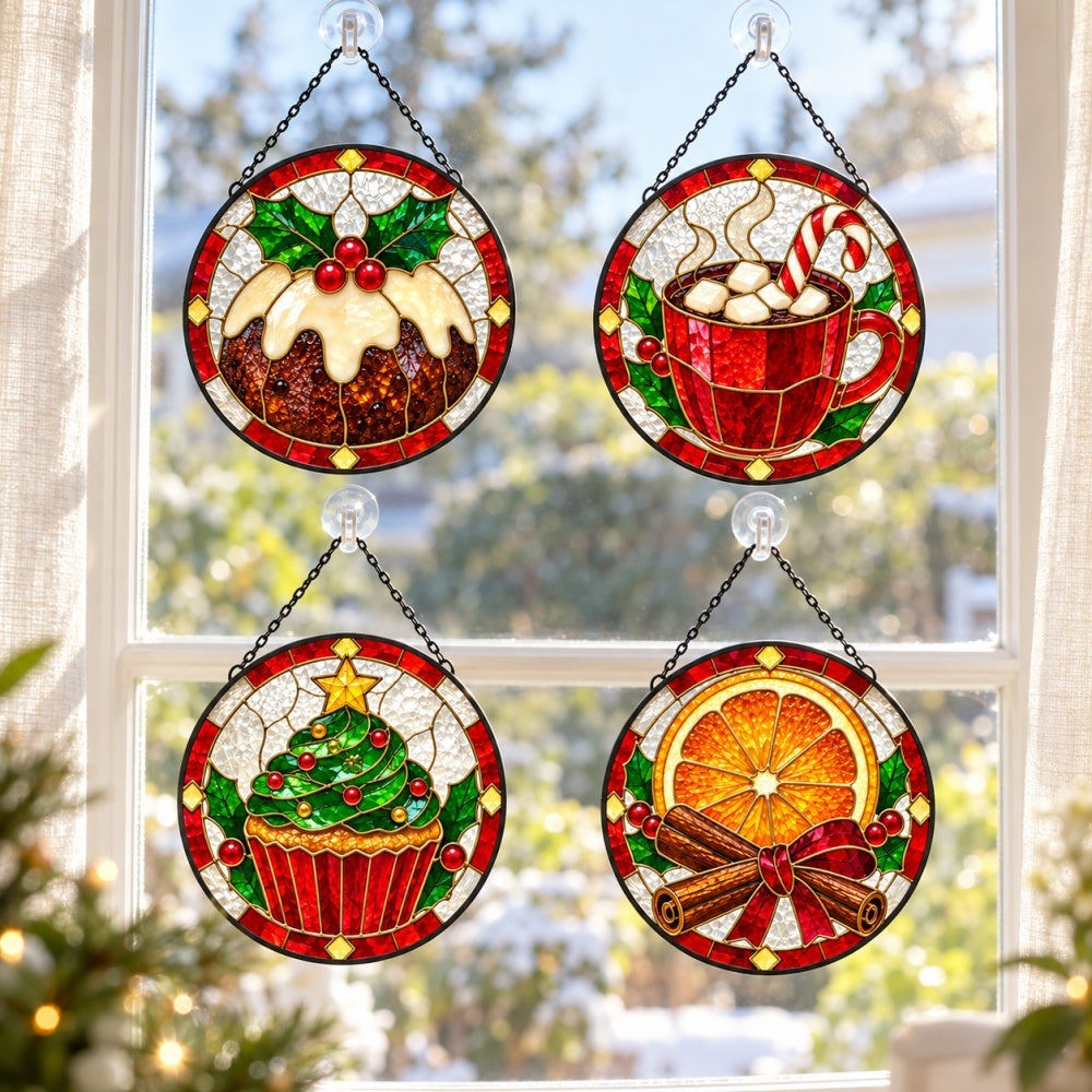 Stained Glass Suncatcher Set of 4 - Cozy Christmas Treats