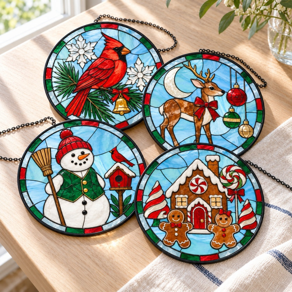 Stained Glass Suncatcher Set of 4 - Gingerbread Christmas