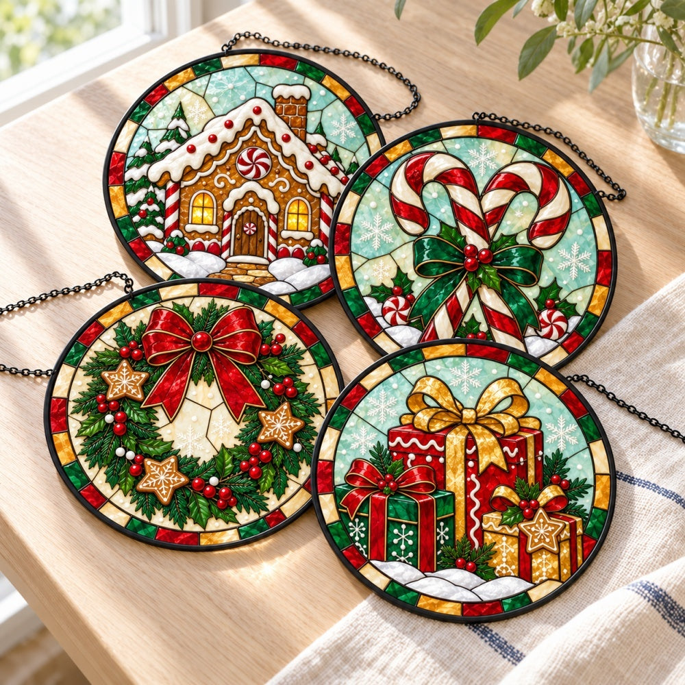 Stained Glass Suncatcher Set of 4 - Gingerbread Christmas Delights