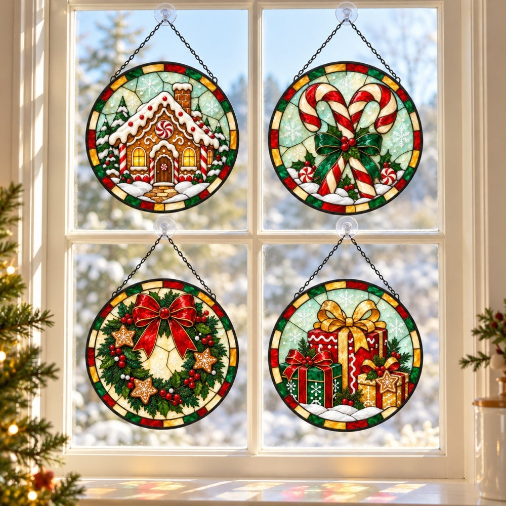 Stained Glass Suncatcher Set of 4 - Gingerbread Christmas Delights