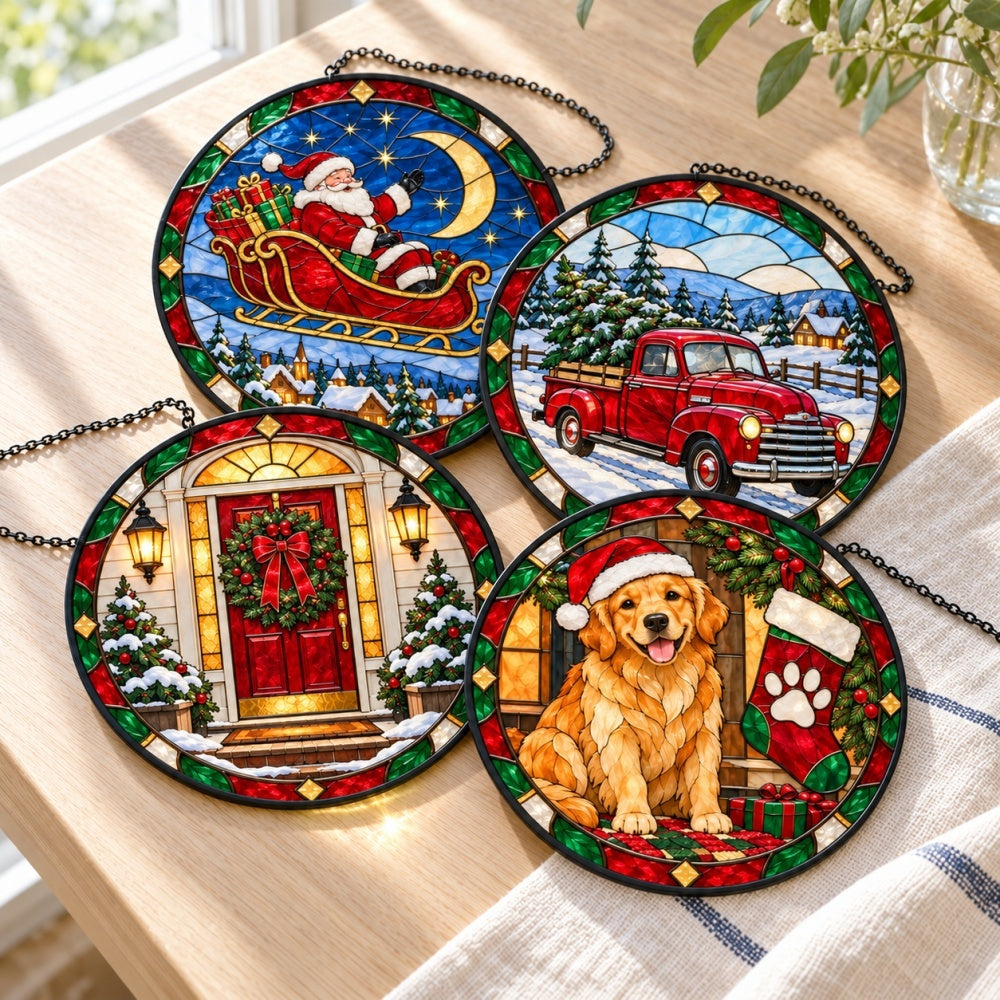 Stained Glass Suncatcher Set of 4 - Home for Christmas