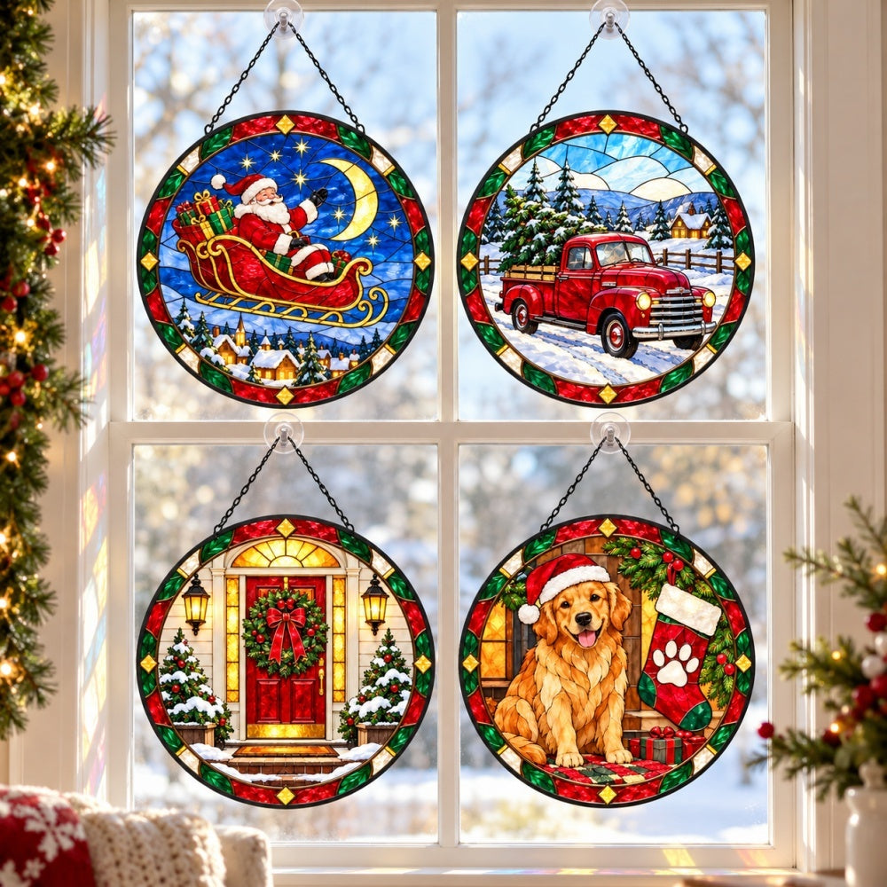 Stained Glass Suncatcher Set of 4 - Home for Christmas