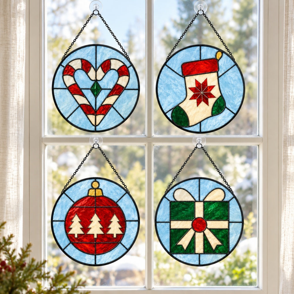 Stained Glass Suncatcher Set of 4 - Merry Christmas Essentials