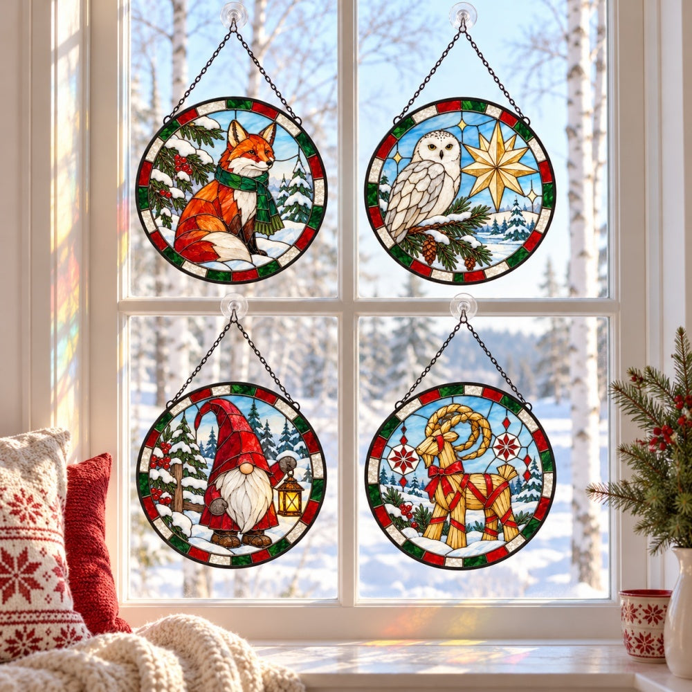 Stained Glass Suncatcher Set of 4 - Nordic Christmas Folklore