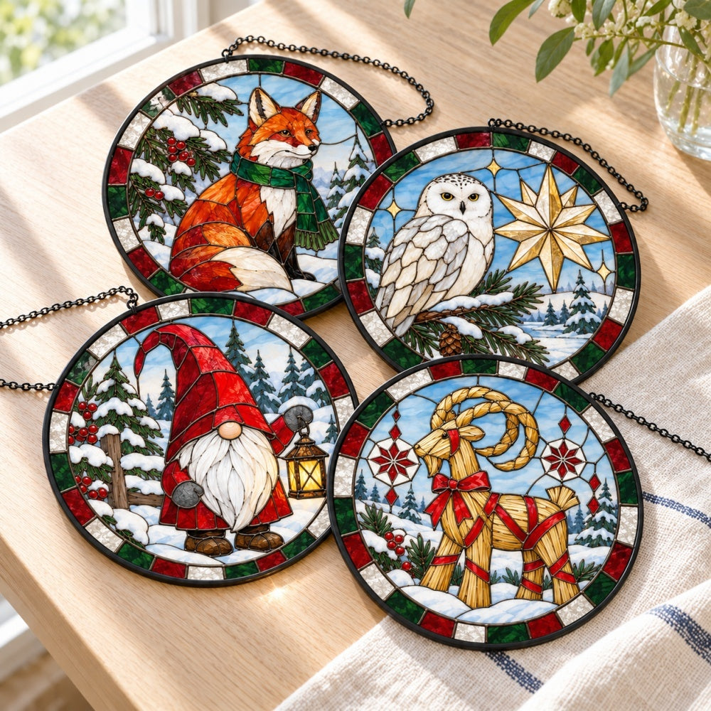 Stained Glass Suncatcher Set of 4 - Nordic Christmas Folklore