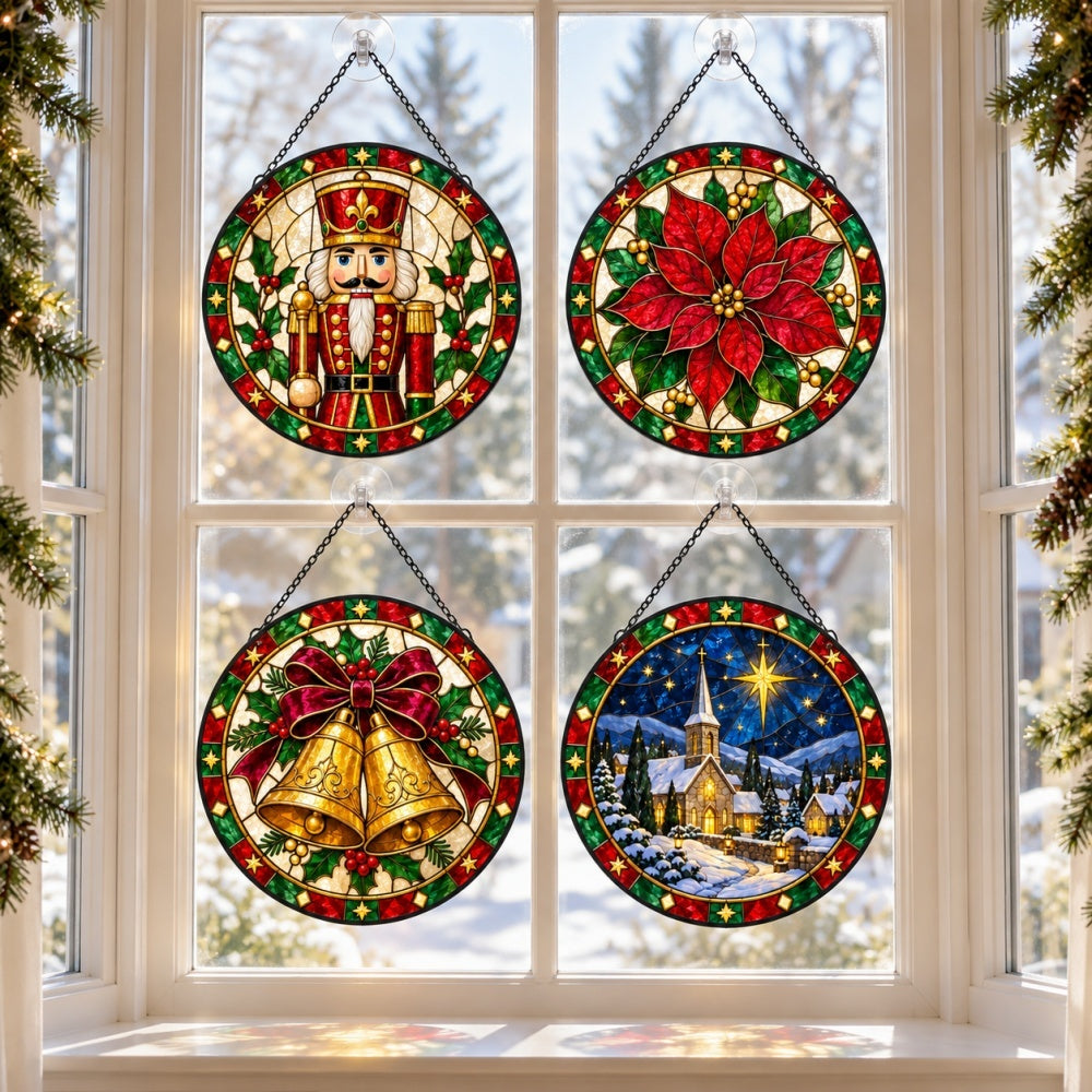 Stained Glass Suncatcher Set of 4 - Nutcracker and Christmas Traditions
