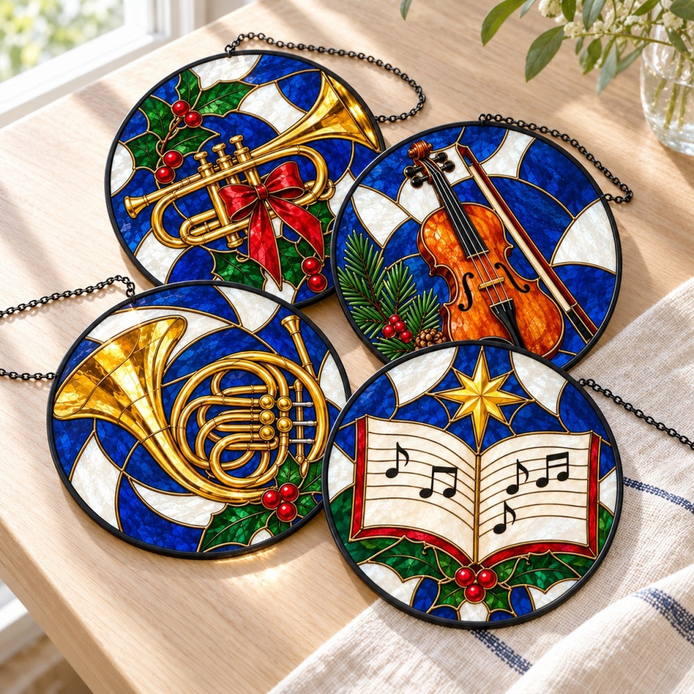 Stained Glass Suncatcher Set of 4 - Starry Christmas Melodies