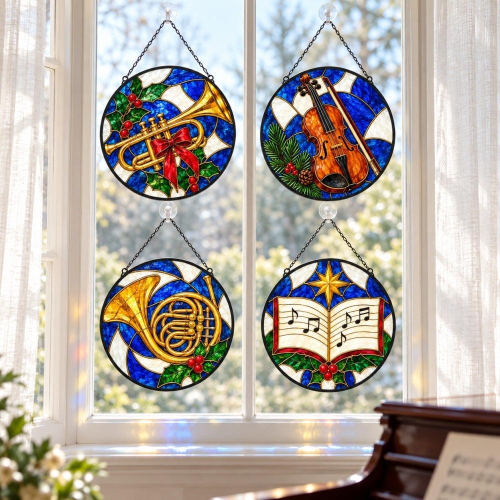 Stained Glass Suncatcher Set of 4 - Starry Christmas Melodies