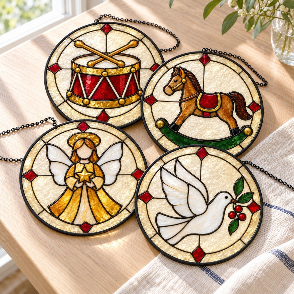 Stained Glass Suncatcher Set of 4 - Vintage Christmas Treasures