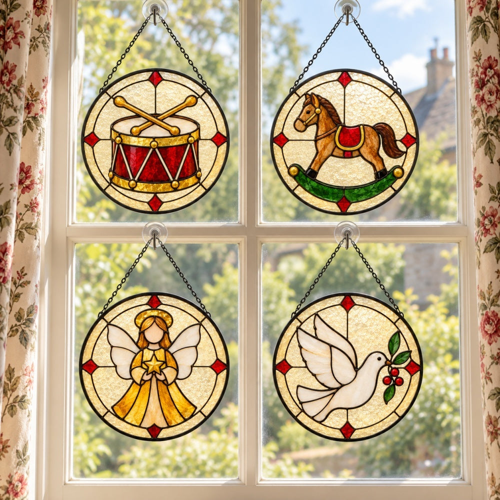 Stained Glass Suncatcher Set of 4 - Vintage Christmas Treasures