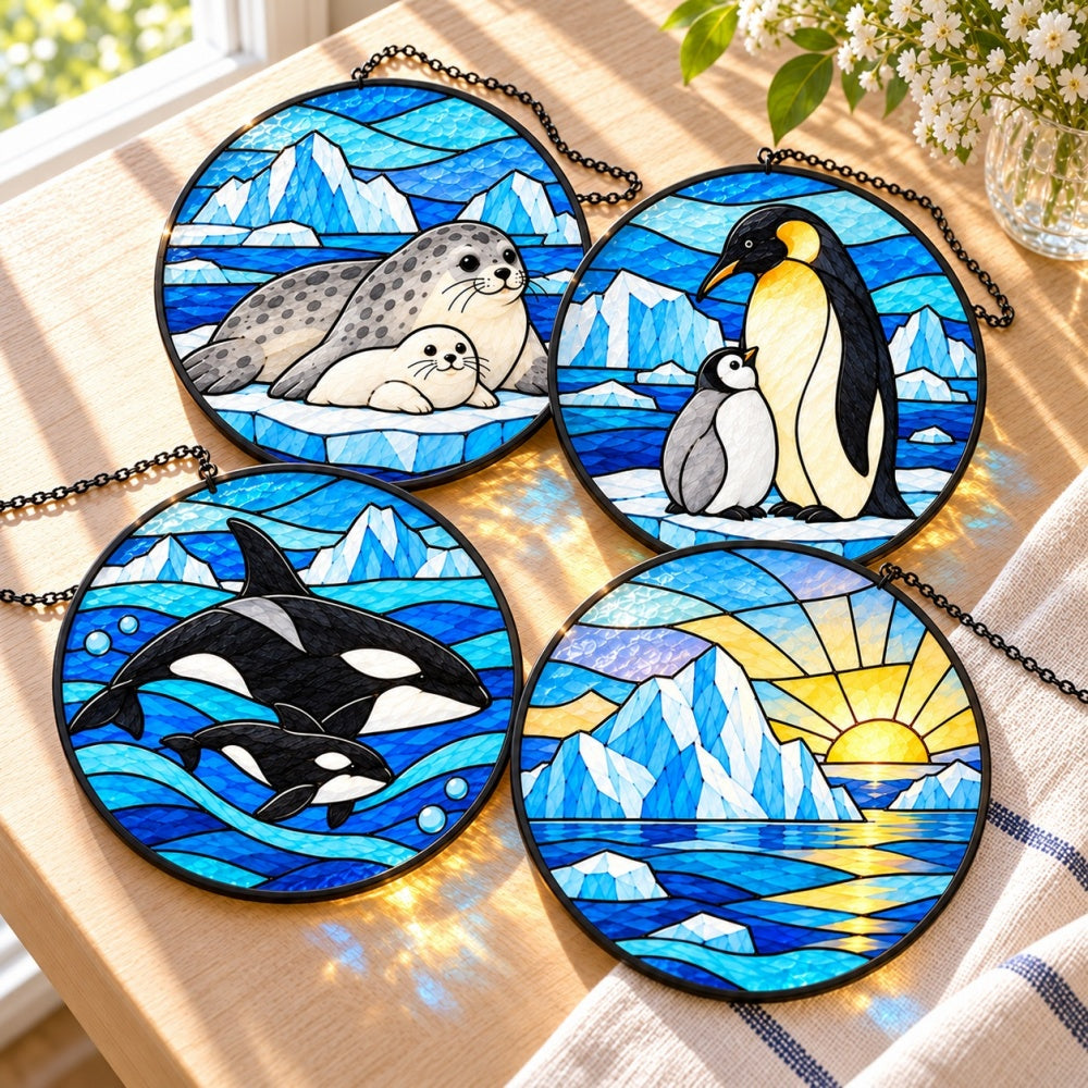 Stained Glass Suncatcher Set of 4 - Antarctic Families
