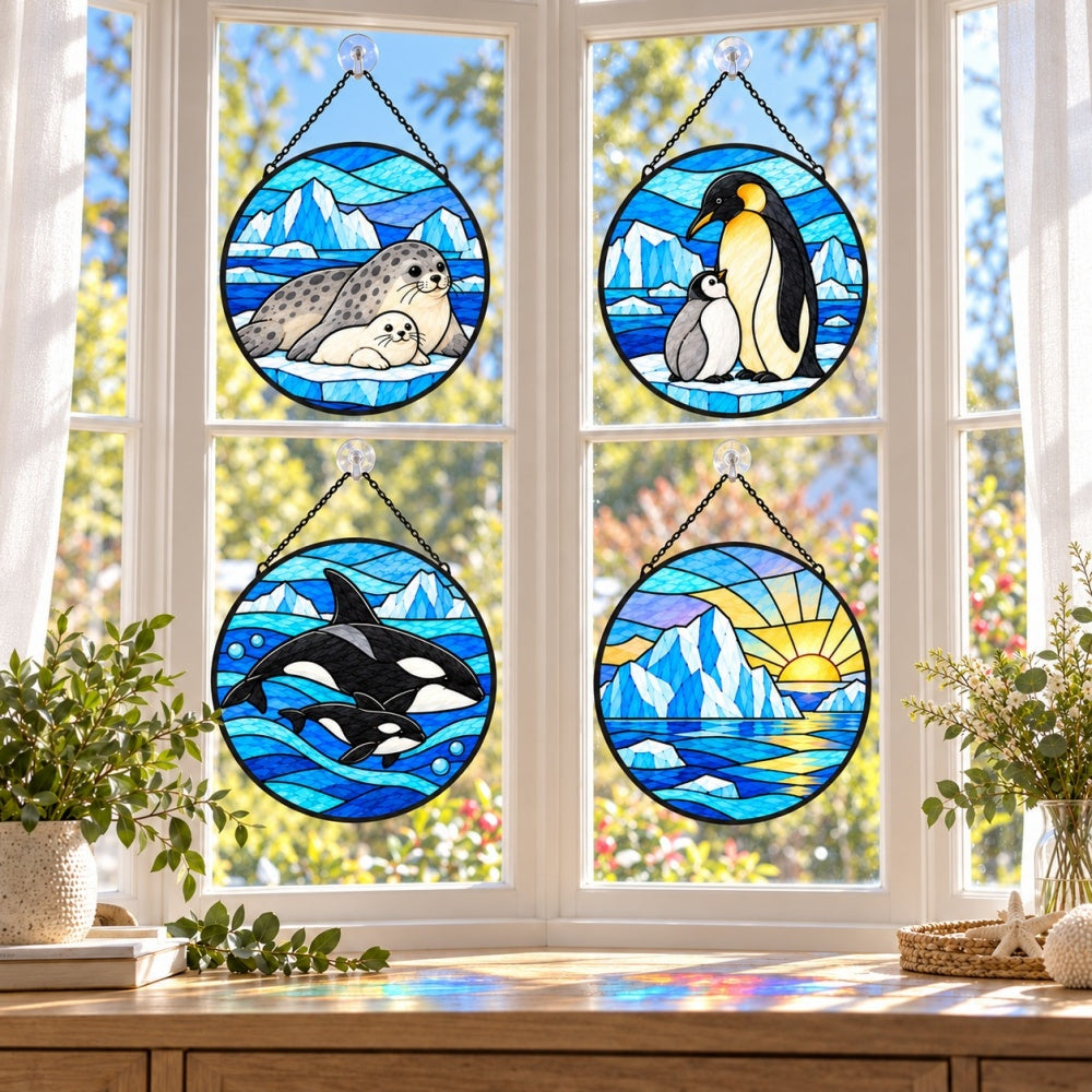 Stained Glass Suncatcher Set of 4 - Antarctic Families