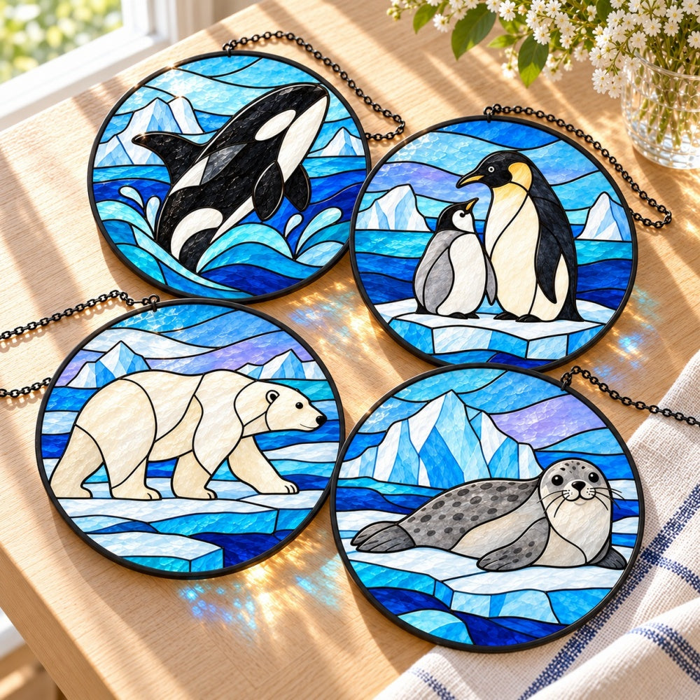 Stained Glass Suncatcher Set of 4 - Arctic Ocean Friends