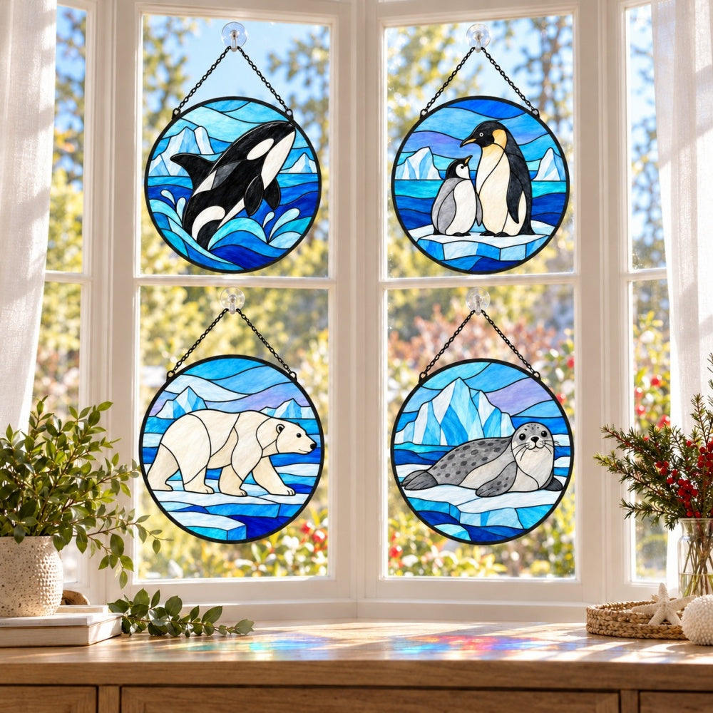 Stained Glass Suncatcher Set of 4 - Arctic Ocean Friends