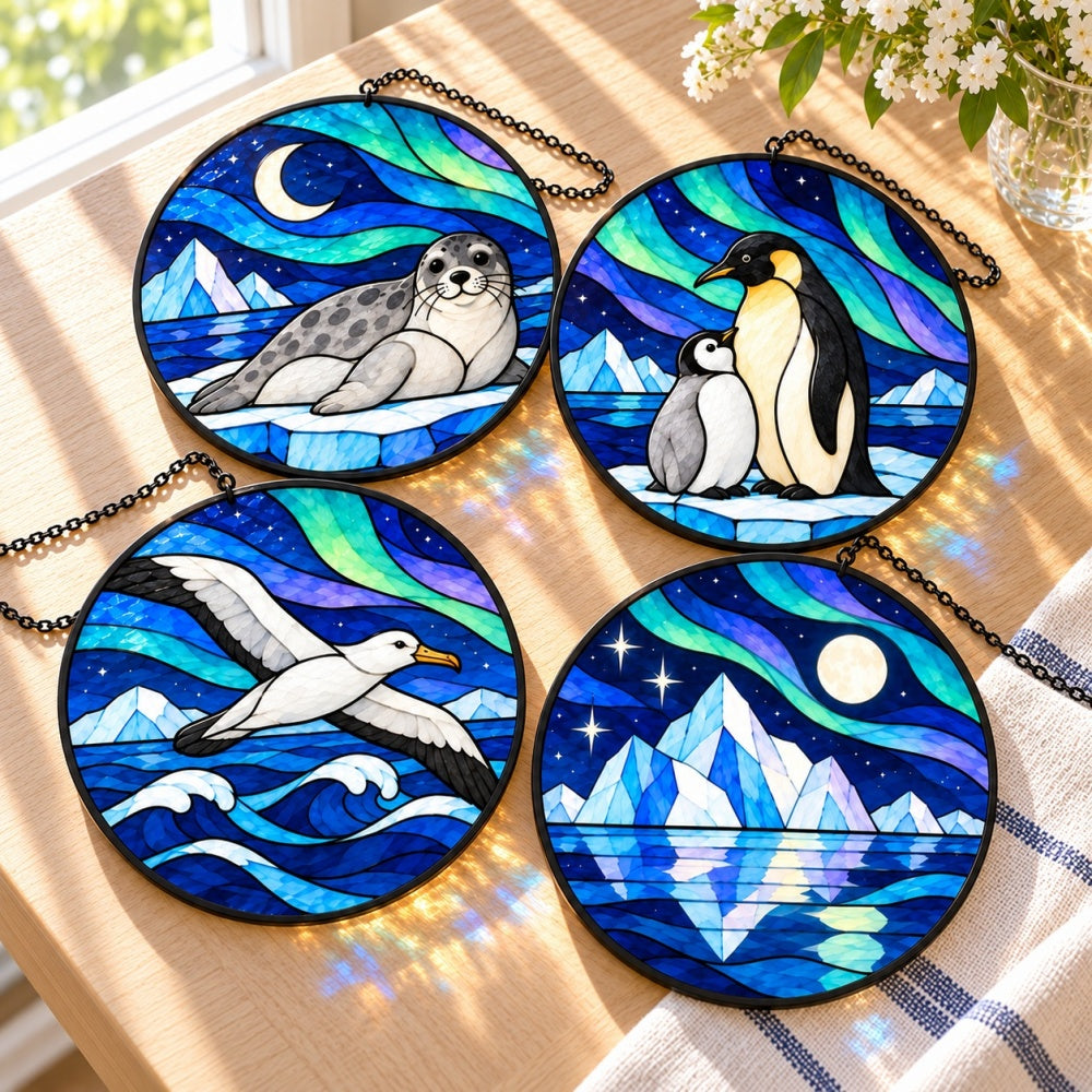 Stained Glass Suncatcher Set of 4 - Aurora Polar Night