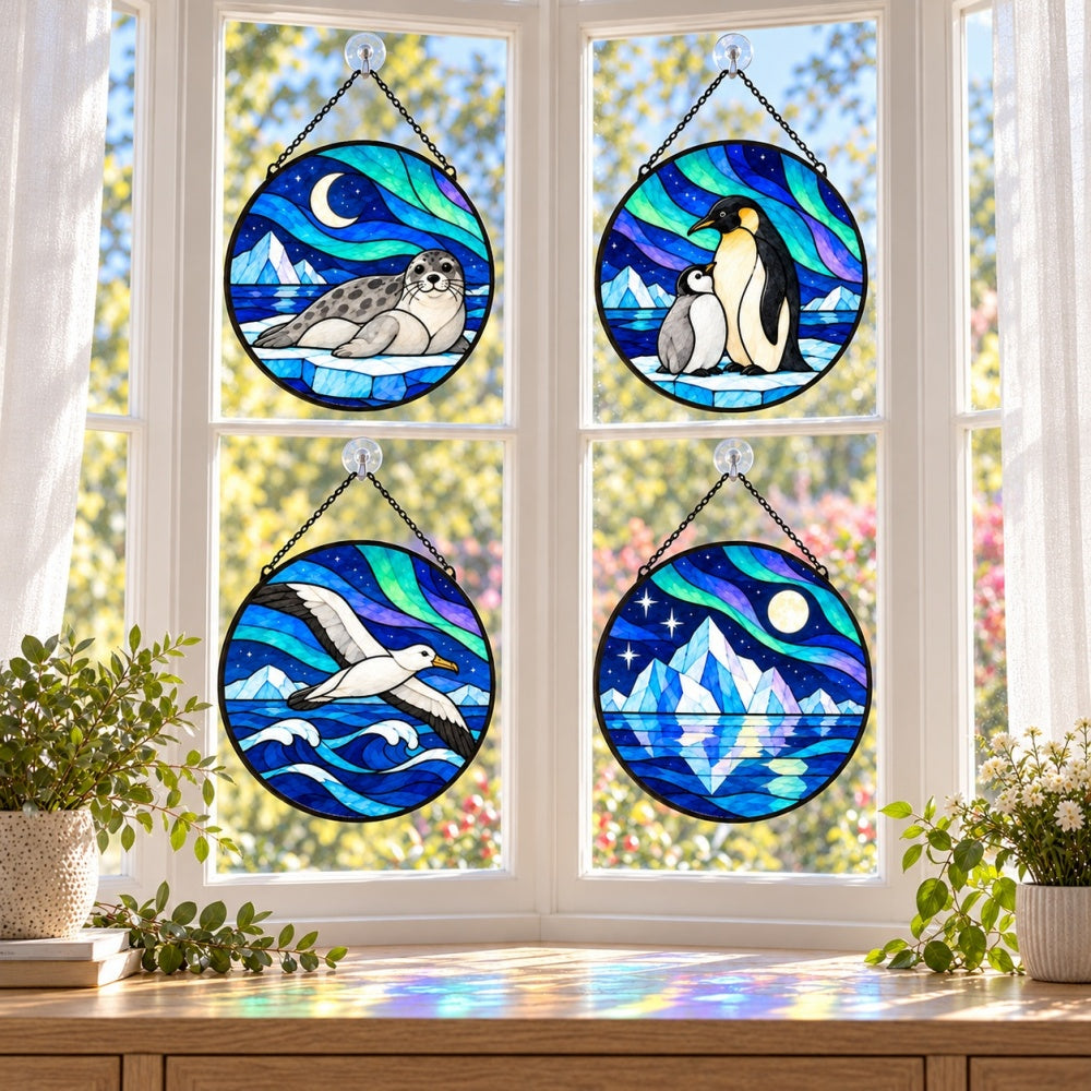Stained Glass Suncatcher Set of 4 - Aurora Polar Night