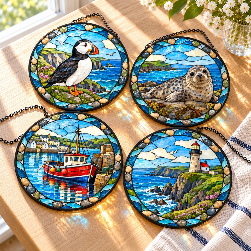 Stained Glass Suncatcher Set of 4 - British Coastal Wildlife