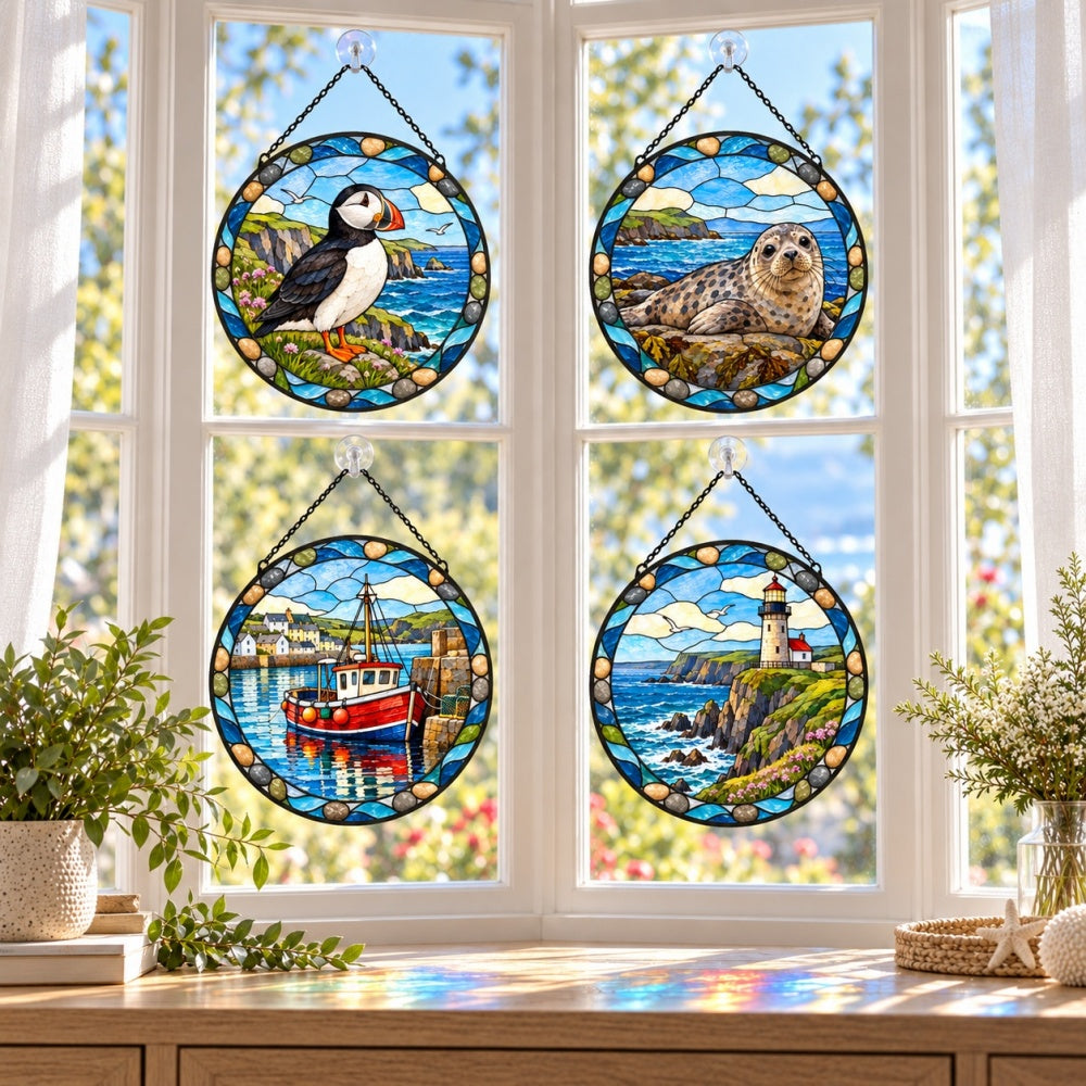 Stained Glass Suncatcher Set of 4 - British Coastal Wildlife