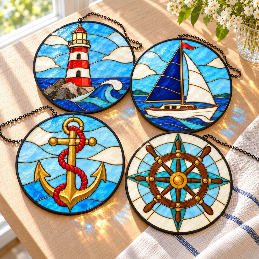 Stained Glass Suncatcher Set of 4 - Classic Nautical