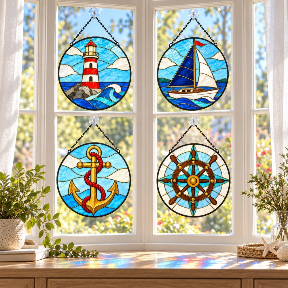 Stained Glass Suncatcher Set of 4 - Classic Nautical